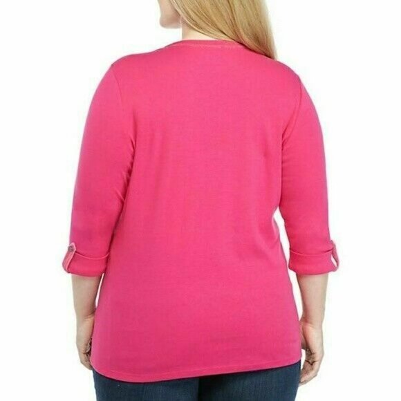 𝅺kim Rogers Pink Velvet Trim Split Neck Long Sleeve Jersey Top Plus Size 1X NWT - Picture 4 of 9